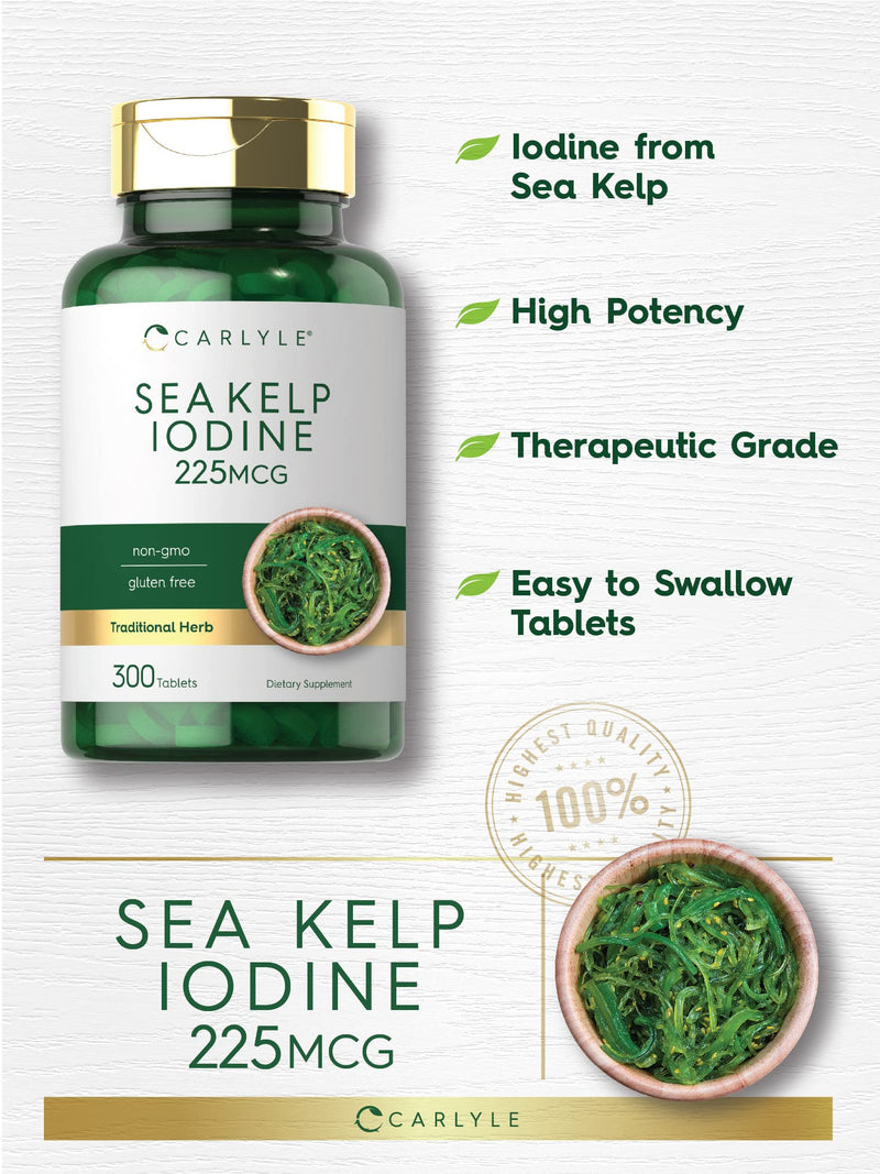 [Australia] - Carlyle Sea Kelp Iodine Supplement | 225mcg | 300 Tablets | Non-GMO, Gluten Free | Traditional Herb Supplement 