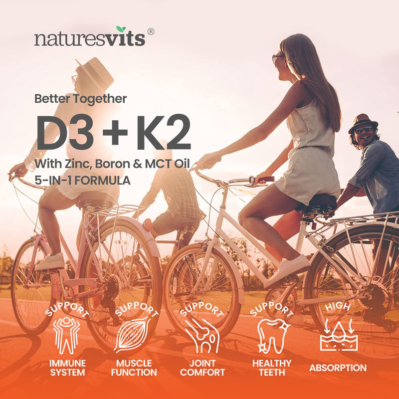 Vitamin D3 and K2 Bone Supplement - with Zinc, MCT Oil and Boron for Calcium Absorption for Joint Care - High Strength Natural Supplements for Women and Men