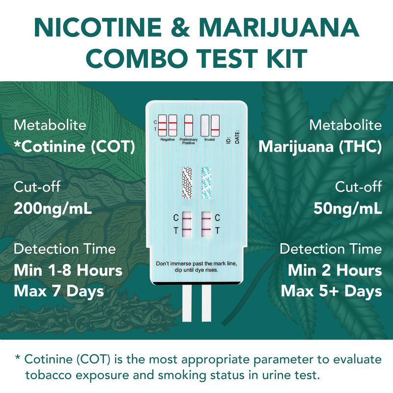 Easy@Home 10 Pack Multi-Drug Screen Test, 2 Panel Urine Drug Tests Kit | Urine Drug Test Kits, Testing for THC, Nicotine Metabolites Cotinine(COT) in Urine, at Home Drug Testing Kits, EDOAP-124