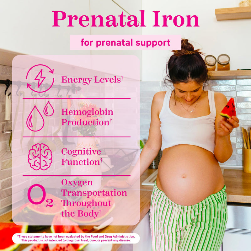[Australia] - Pink Stork Prenatal Iron Supplement for Women - 18 mg Non-Constipating Iron & Vitamin C for Pregnancy, Postpartum, & Breastfeeding - Focus, Fatigue, & Blood Cell Production - 2 Month Supply 