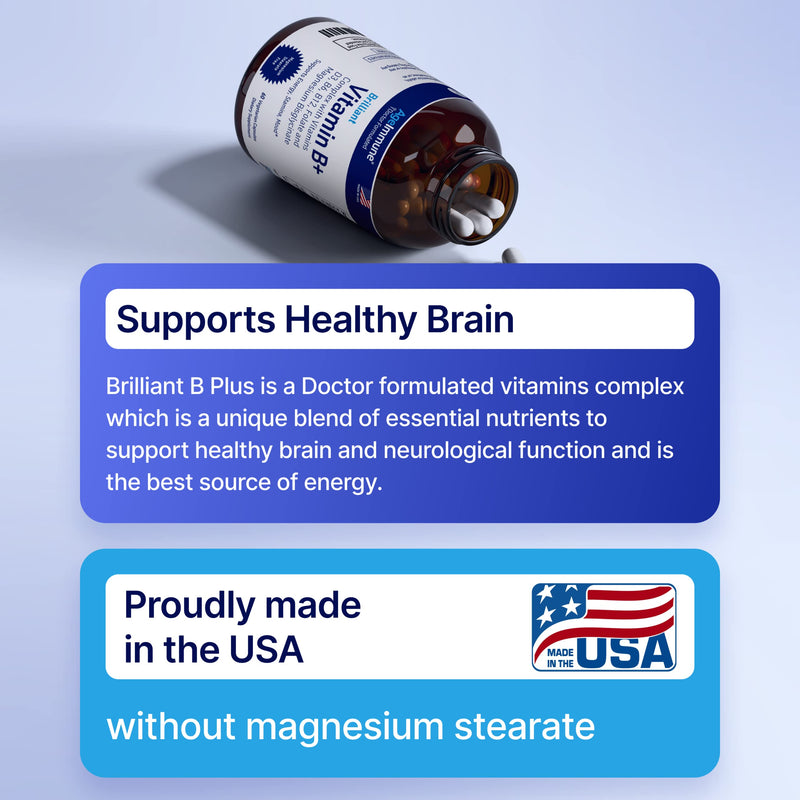 AgeImmune Vitamin B Complex with Vitamin D3 B12 B6 Magnesium Bisglycinate and Folate as Methylfolate - Doctor Formulated Methylated B Complex Supplement – 60 Capsules - Without Niacin 60 Count (Pack of 1)