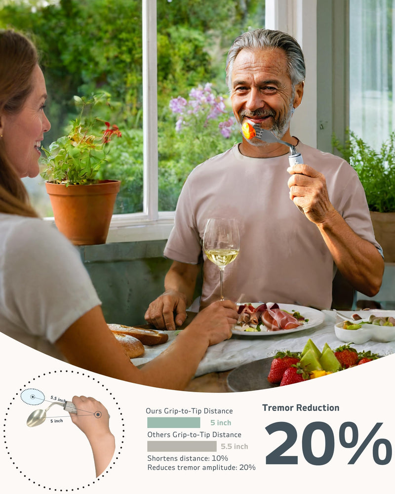 [Australia] - 4-Piece Adaptive Utensils Set - 42¬∞ Angled Parkinsons Utensils, 2.5 oz Weighted Utensils for Hand Tremors and Parkinsons Patients, Weighted Silverware for Hand Tremors (Grey: Right-Handed) Light (Weighted) ‚Äì 2.5 oz 