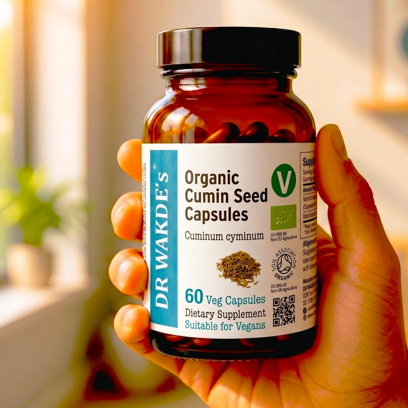 DR WAKDEs Organic Cumin Seed Capsules I 60 Veg Capsules I Herbal Supplement I Vegan Friendly I Ayurveda