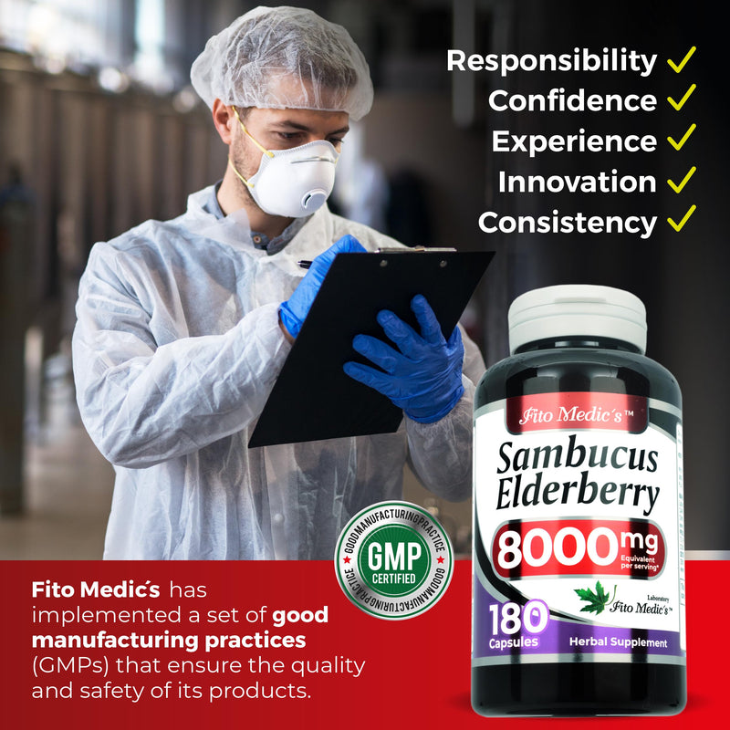FITO MEDIC'S Lab Elderberry Supplement, Sambucus Black Elderberry, 180 Capsules