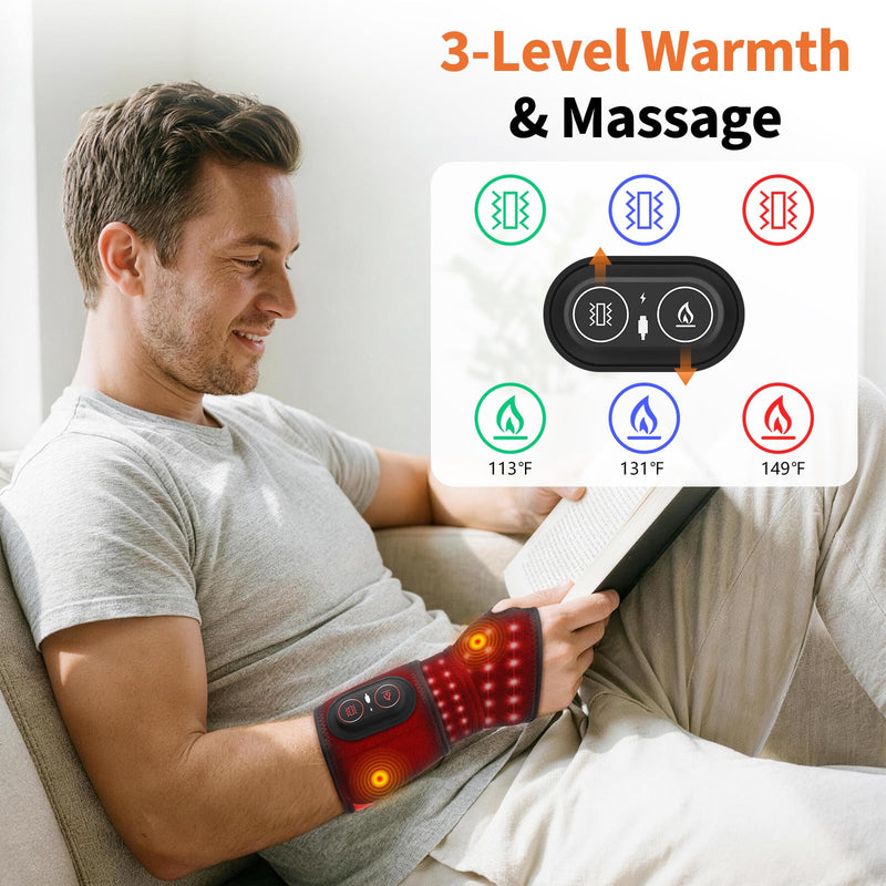 Cordless Wrist Heating Pad with Massage & Red Light, Heated Wrist Brace for Carpal Tunnel Relief, Arthritis Pain, Tendonitis, Rechargeable Wrist Massager for Office, Home, Travel