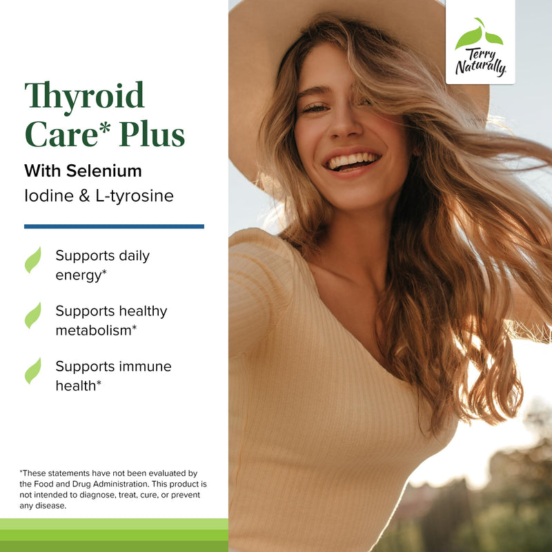 [Australia] - Terry Naturally Thyroid Care Plus - Supplement to Aid Thyroid - Dietary Supplement for Energy & Healthy Hair Support - Supplement with L-Tyrosine & Selenium - 120 Capsules 120 Count (Pack of 1) 