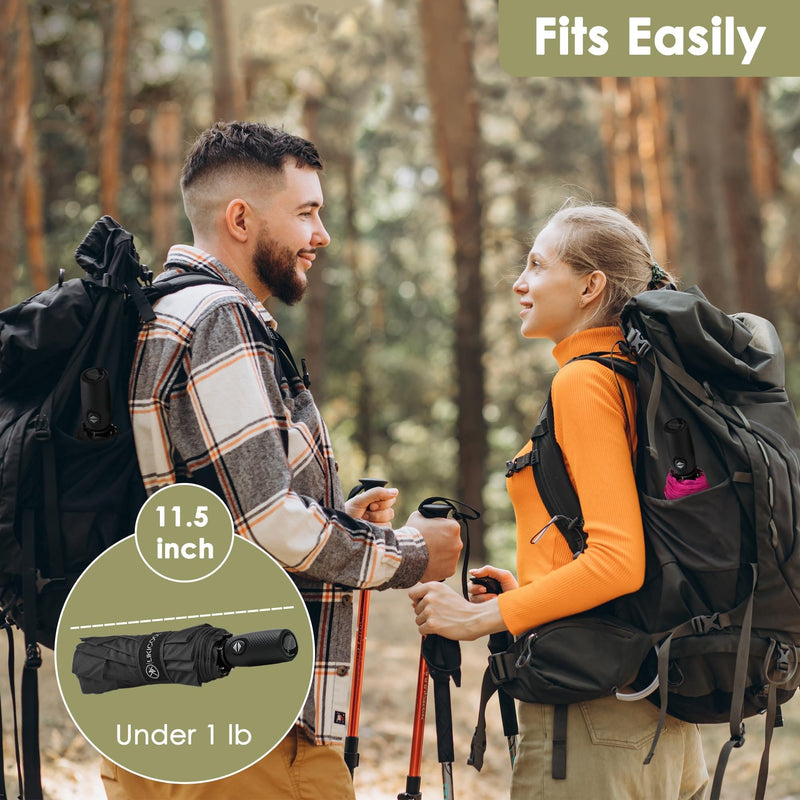 Windproof Compact Travel Umbrellas for Rain – Easy Auto Open Close, Automatic Durable Waterproof – Backpack, Portable, Lightweight Umbrellas for Travel 2xBlack