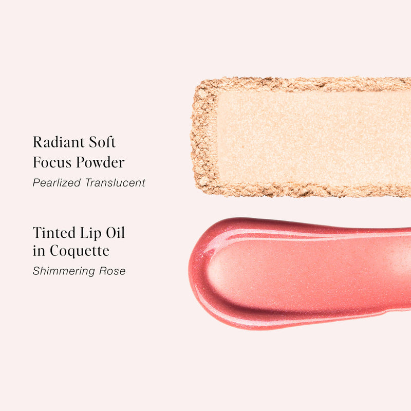[Australia] - Jouer Radiant Rose Face + Lip Set, Translucent Setting Powder & Shimmer Lip Oil - Blurring Powder - Hydrating Lip Oil - Set Face Makeup 