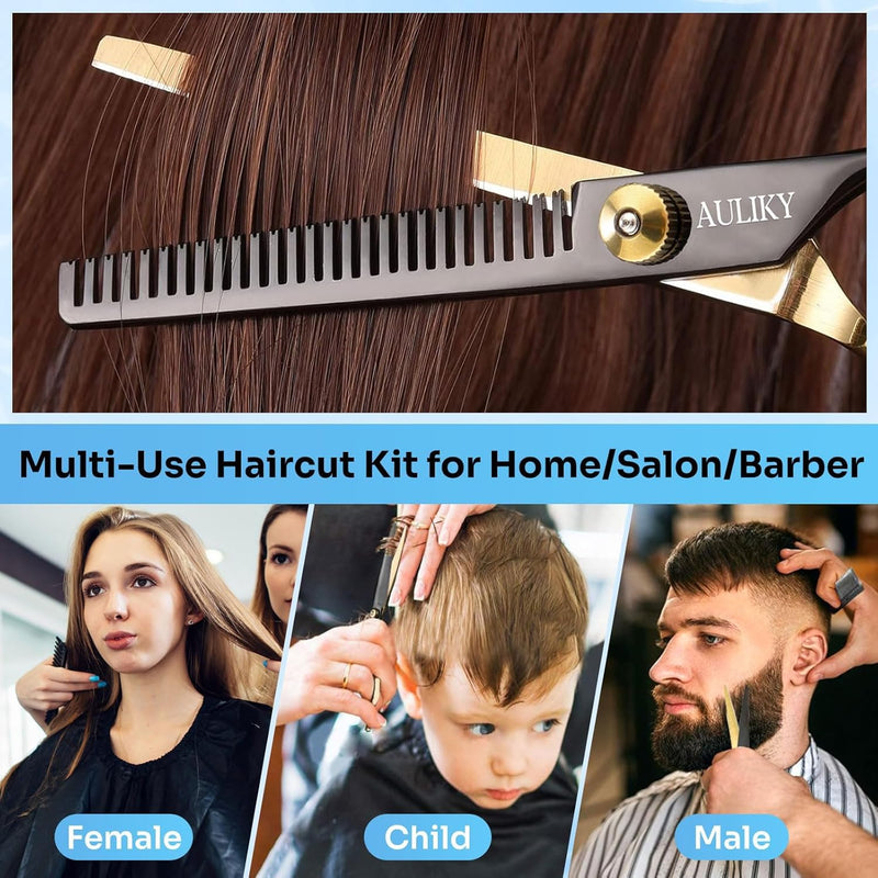 [Australia] - Hair scissors set, 15 pieces hairdressing scissors set, professional 6.7 inch hair cutting scissors, high quality 440C stainless steel hair cutting set for women, men, children, family hairdressing salon 