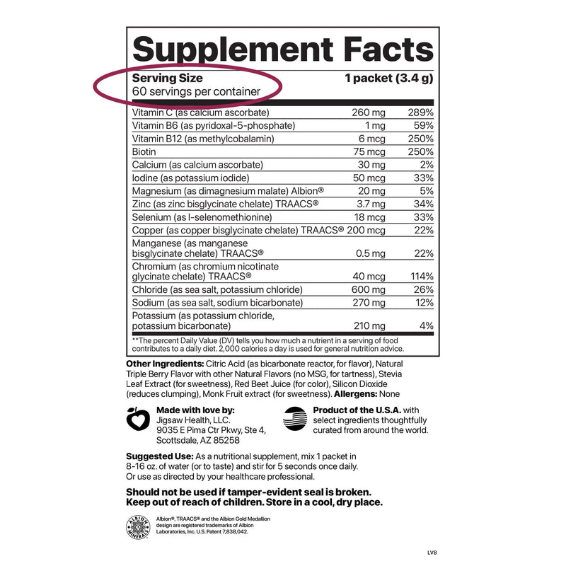 Jigsaw Health Electrolyte Supreme | Broad Spectrum of Electrolytes + Trace Minerals | Berry-Licious Flavor | 60 Servings (Packets)