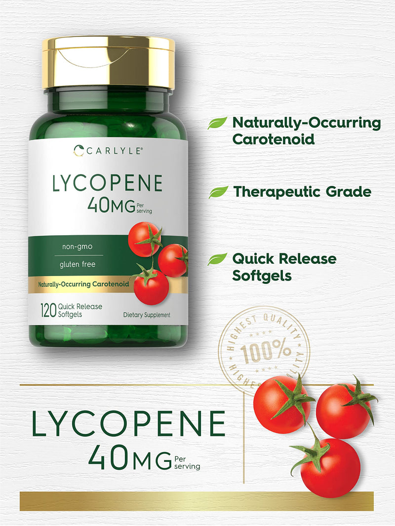 Carlyle Lycopene 40mg | 120 Softgels | Naturally-Occurring Carotenoid | Non-GMO & Gluten Free Supplement 120 Count (Pack of 1)