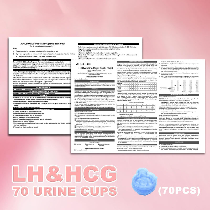 50 Ovulation and 20 Pregnancy Test Strips Combo Kit, Over 99% Accurate Fertility Test, 5mm LH and HCG Predictor Kit, with 70 Free Urine Cups
