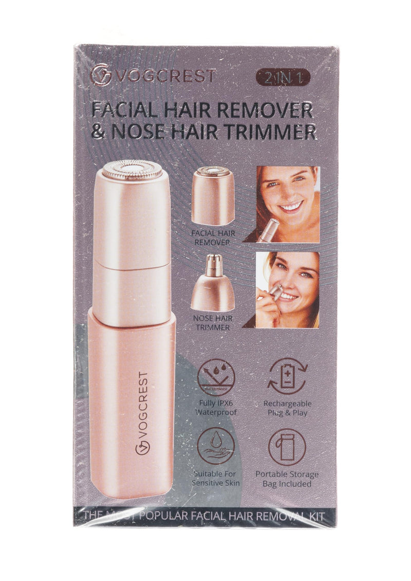 VG VOGCREST Facial - Nose Hair Remover Women: 2 in 1 Painless Electric Face Shaver and Nose Trimmer - Rechargeable Hair Removal Tool for Face Nose Ear Peach Fuzz Lips Chin