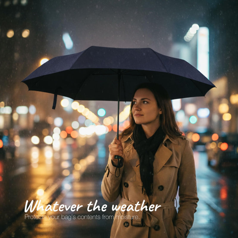 Knirps X4U My Clever Companion– 90cm Diameter Windproof Manual Open/Close Umbrella, Small and Compact Design for Travel and All Weather Protection, with Retractable Feature and Travel Case Navy w/ Black Coating