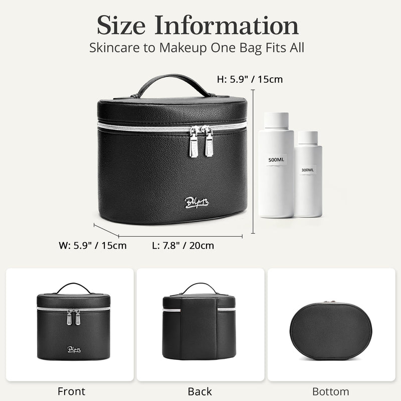 BOYATU Makeup Bag Vanity Case: Vegan Leather Cosmetic Bag for Women | Waterproof Travel Toiletry Bag with Removable Divider - Portable Organizer Bag with Handle 02 Black