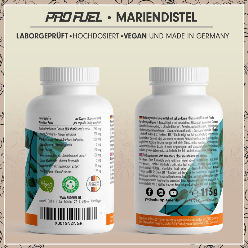 [Australia] - Milk thistle capsules high dosage 120x - 5-fold complex with milk thistle, artichoke, dandelion, desmodium & choline - liver function & fat metabolism - 200 mg silymarin per day - supply for 4 months 1x 120 capsules 