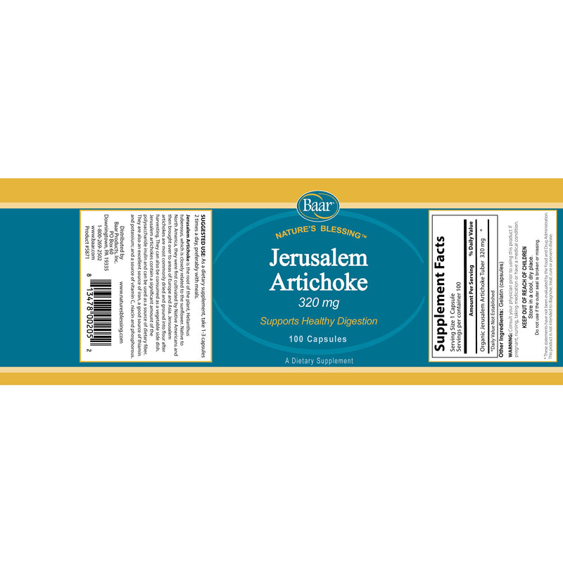 [Australia] - Baar Organic Jerusalem Artichoke, 320 mg, 100 Capsules 