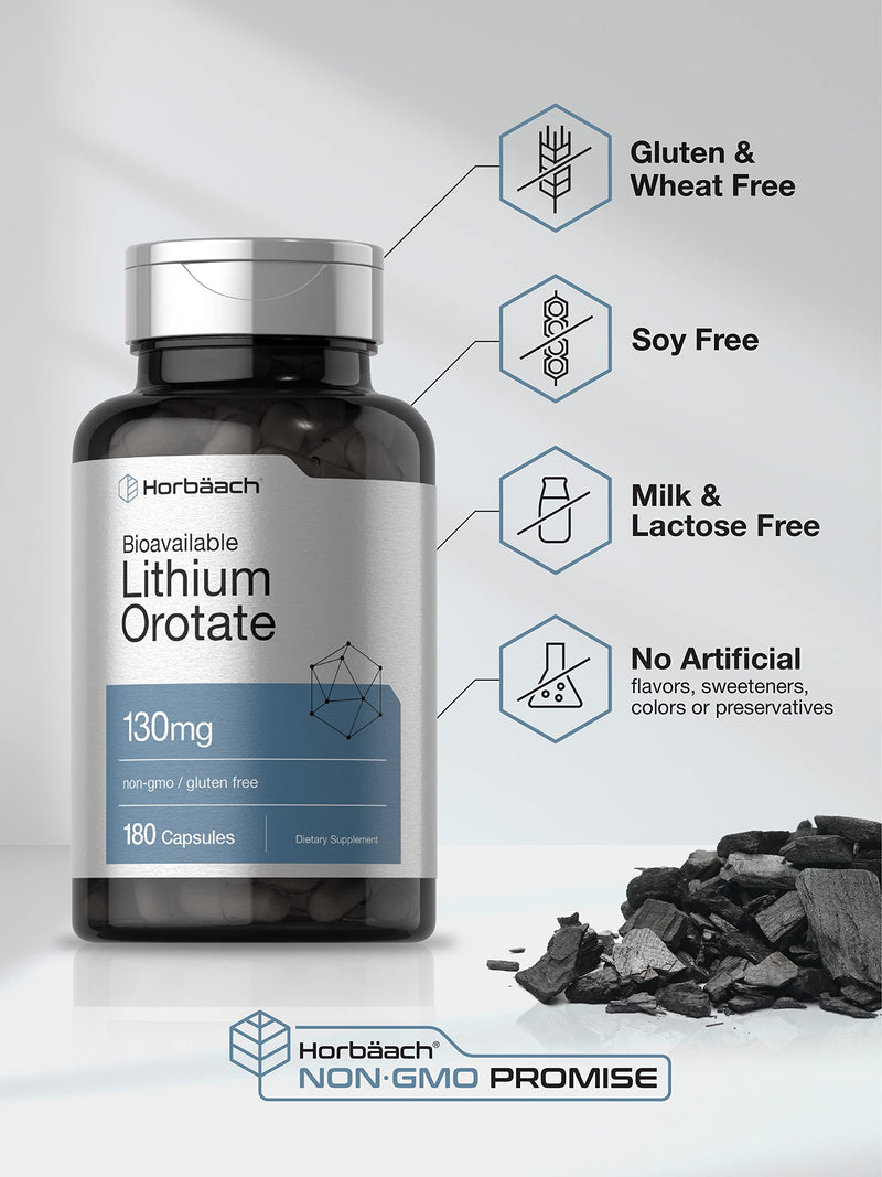 [Australia] - Horb√§ach Lithium Orotate 130mg | 180 Capsules | Non-GMO, Gluten Free | 5mg Bioavailable Elemental Lithium 