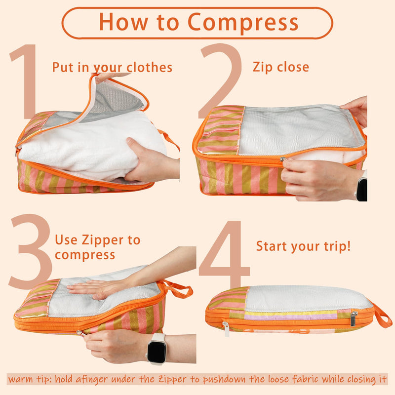 7 Pcs Compression Packing Cubes for Travel Luggage, Lightweight Suitcase Organizer Bags Set, Compression Packaging Cube for Travel Essentials, Packing Cubes for Carry on Suitcase Macaron