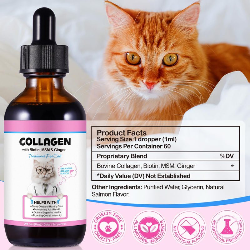 Liquid Collagen for Cats,Collagen for Cats,Cat Collagen Skin and Coat Supplement,Daily Collagens Drops Supports,Support Digestive Health, Cat Collagens Drops with Biotin 60ml