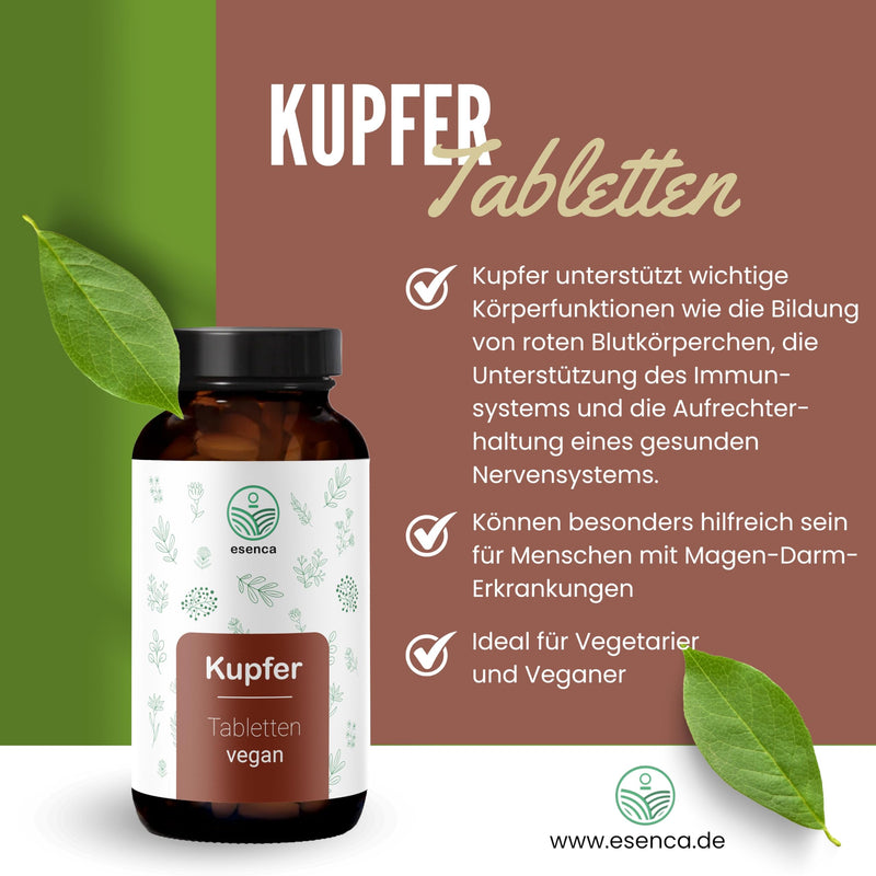 [Australia] - Copper tablets - 365 vegan tablets - 3 mg copper per daily dose - neutral in taste, high dosage, without unnecessary additives - from Germany 