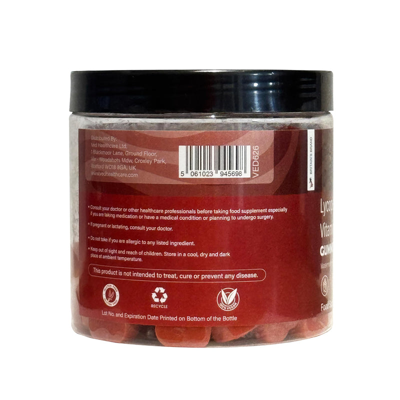 VED Lycopene Watermelon Flavour Gummies for Men & Women – Powerful Antioxidant for Skin & Vision Support, Plant-Based, Vegan, Non-GMO, 120 Count Daily Gummy Chews