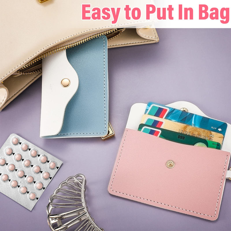 [Australia] - 2 Pack Birth Control Pill Case Sleeve Packet PU Leather Wallet Pill Holder 4.33 x 3 Inch Birth Control Pill Pouch with Key Ring for Pill Card Organizer(Pink, Blue) Pink, Blue 