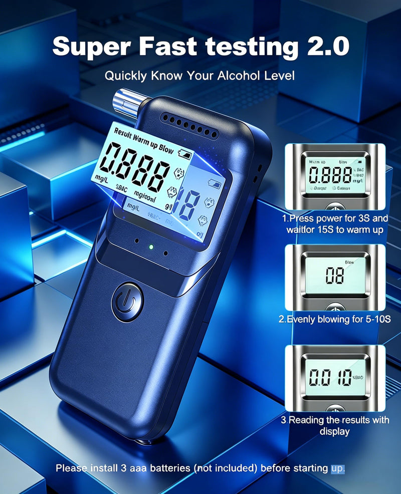 Breathalyzer, 2026 Upgraded Breathalyzers for Alcohol with LCD Digital Display, Personal Portable Alcohol Breathalyzer Tester for Home and Party Use, 5 Mouthpieces