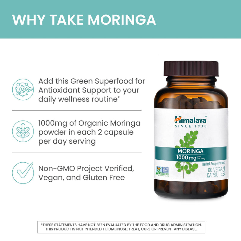 [Australia] - Himalaya Moringa - Herbal Superfood Antioxidants Supplement Supporting Wellness, Vitality, and Oxidative Stress - Vegan, Non-GMO, Gluten Free, 1000 mg, 60 Capsules 