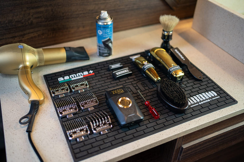 [Australia] - GAMMA+ Professional Barber Appliance Magnetic Mat and Station Organizer, Anti-Slip, Durable Hair Styling Tools Black Rubber Barber Mat 