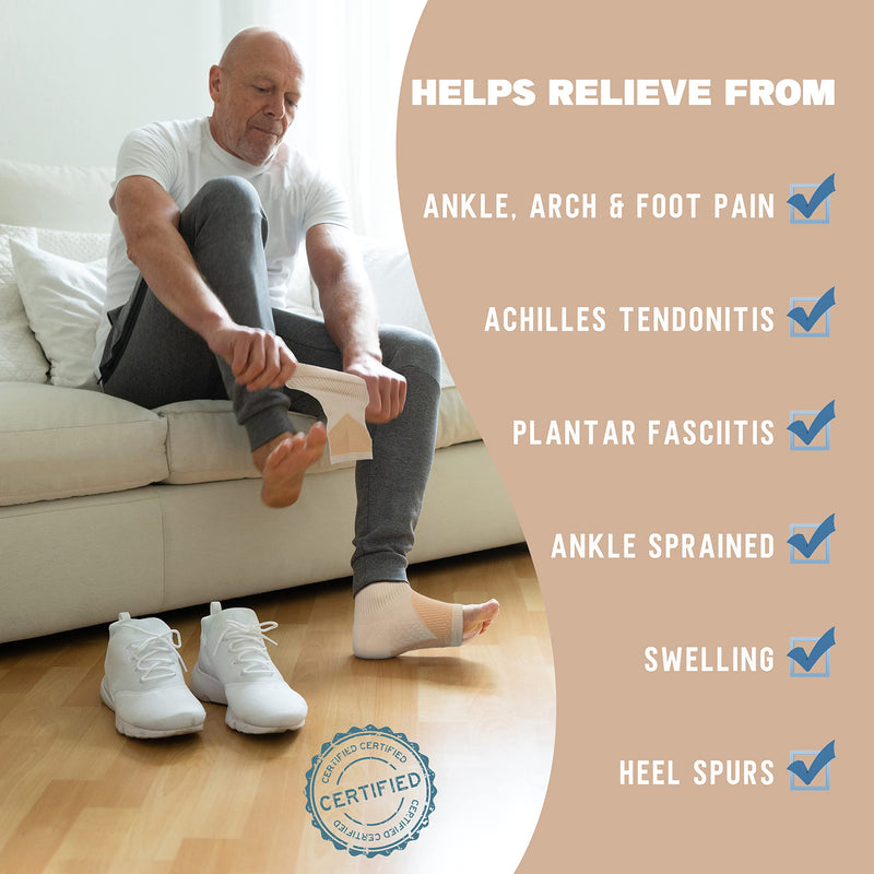 Compression Socks for Women & Men Open Toe (3 Pairs), Ankle Brace Compression Sleeve with Neuropathy, Foot Compression sleeve for Swelling, Pain & Plantar Fasciitis Relief (Beige, L) Beige x 3pairs Large