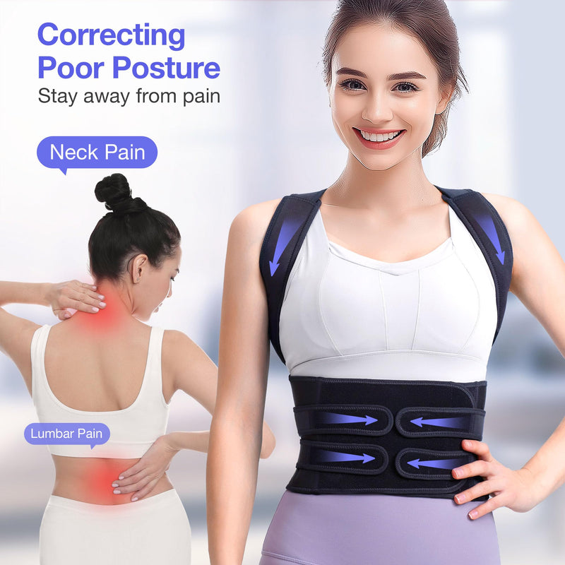[Australia] - Posture Corrector for Women and Men, Upgraded Full Back Brace Support, Adjustable Shoulder Straightener for Improving Back Posture, Relief for Upper and Lower Back, Lumbar, Neck, Shoulder Pain Black Large 