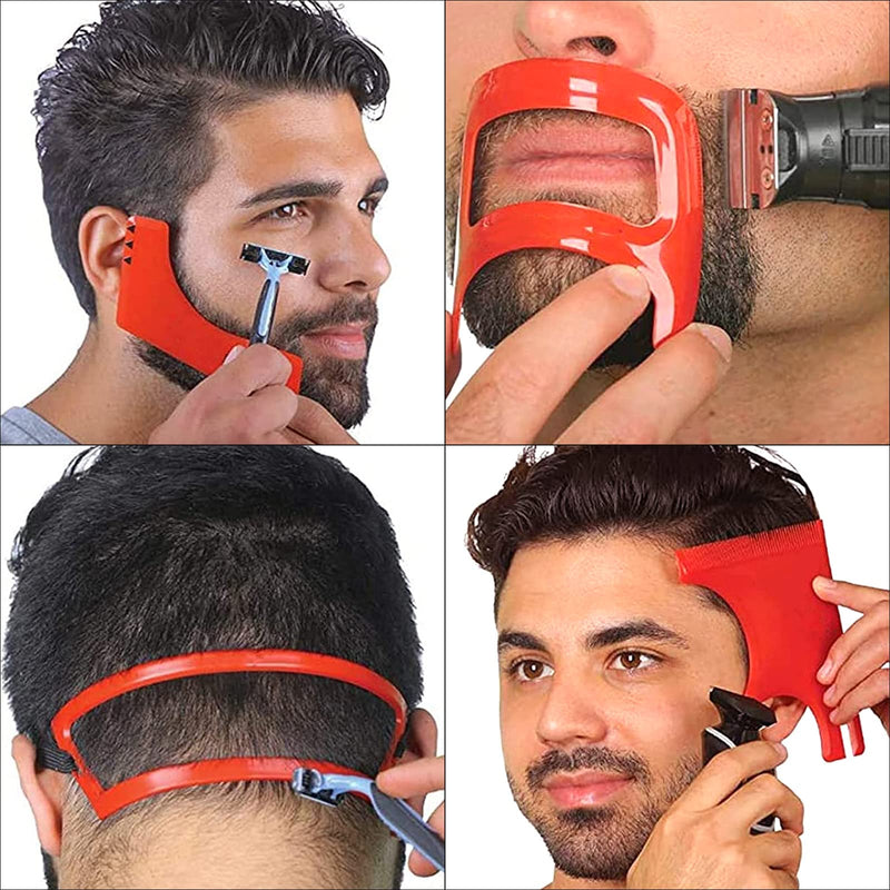 [Australia] - Linkidea Men's Beard Line Tool Set with Goat Beard and Straightener - Red - 4 Pieces 
