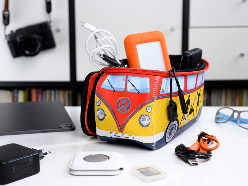 BRISA VW Collection - T1 Bus Camper Toiletry Bag Cosmetic Case | Volkswagen Toiletry Bag Cosmetic Case, Water-Repellent, Hanging Hook, 4 Mesh Pockets for Travel, Neoprene, Football Large Large (11.8 X 5.5 X 4.7 Inches)