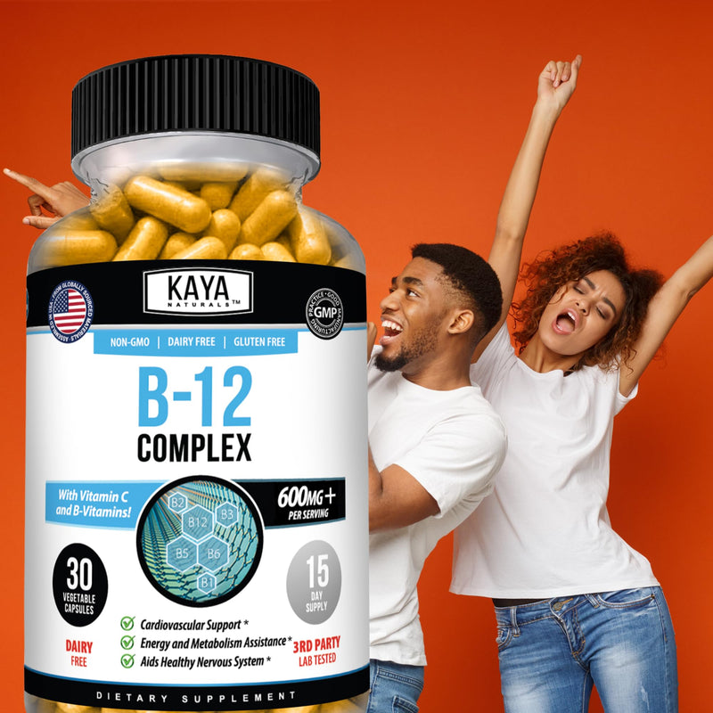 Kaya Naturals B-12 Complex Multivitamin for Women & Men, 30 Count | Energy and Metabolism Booster, With Biotin, Choline, Inositol, Folate and Vitamin C 30 Count (Pack of 1)