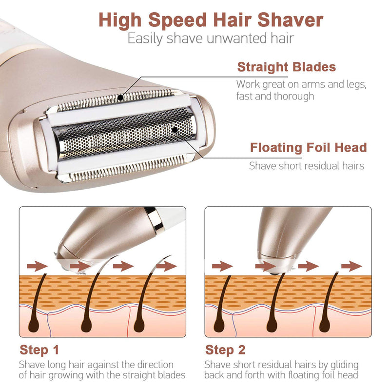 [Australia] - Electric Razor for Women - Painless 2-in-1 Women Shaver Hair Remover for Face, Legs and Underarm, Portable Waterproof Bikini Trimmer Wet and Dry Cordless Lady Hair Removal - Micro USB Recharge 
