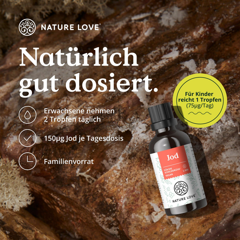 [Australia] - NATURE LOVE® Iodine drops for the thyroid - 150µg 50ml - alcohol-free and vegan - tasteless, highly bioavailable - high dosage & laboratory tested 