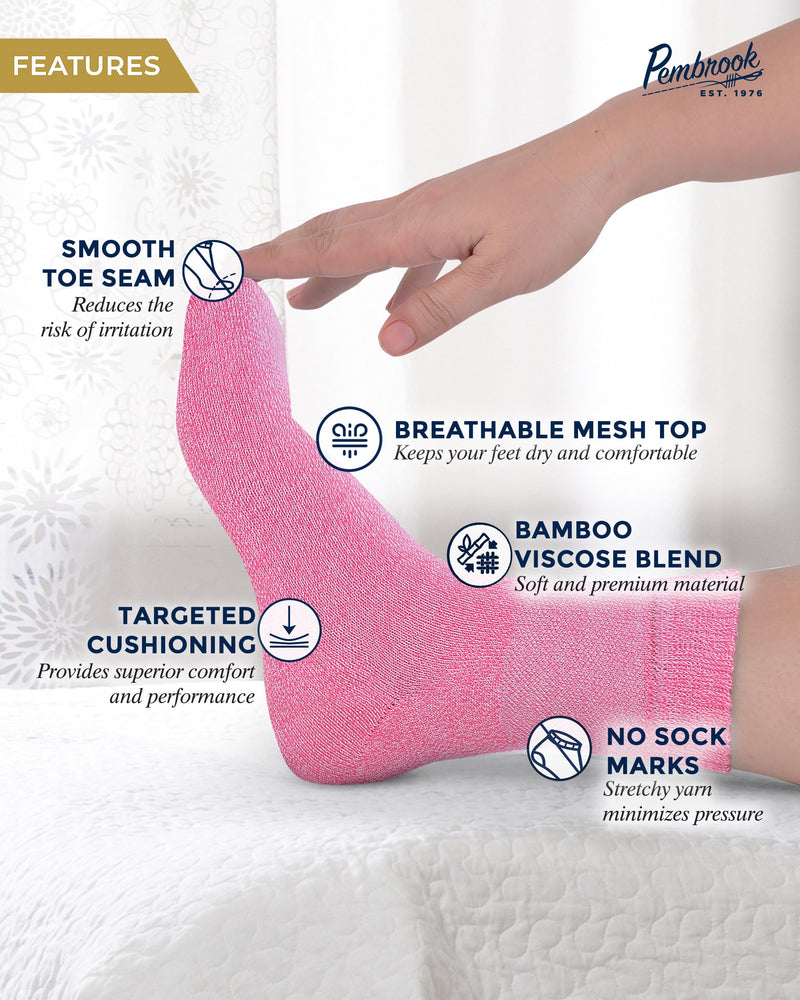 [Australia] - Pembrook Bamboo Viscose Diabetic Socks for Women & Men - 6 Pairs Ankle Socks for Swollen Feet | Neuropathy Socks | Wide Calf and Ankle Socks | Edema Neuropathy Socks for Women Bright Colors Large 