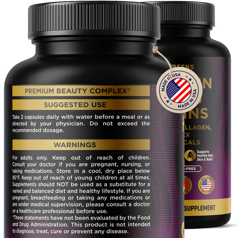 Hair, Skin & Nails Vitamins 10000 mcg Biotin, Collagen & B-Complex 120 Caps