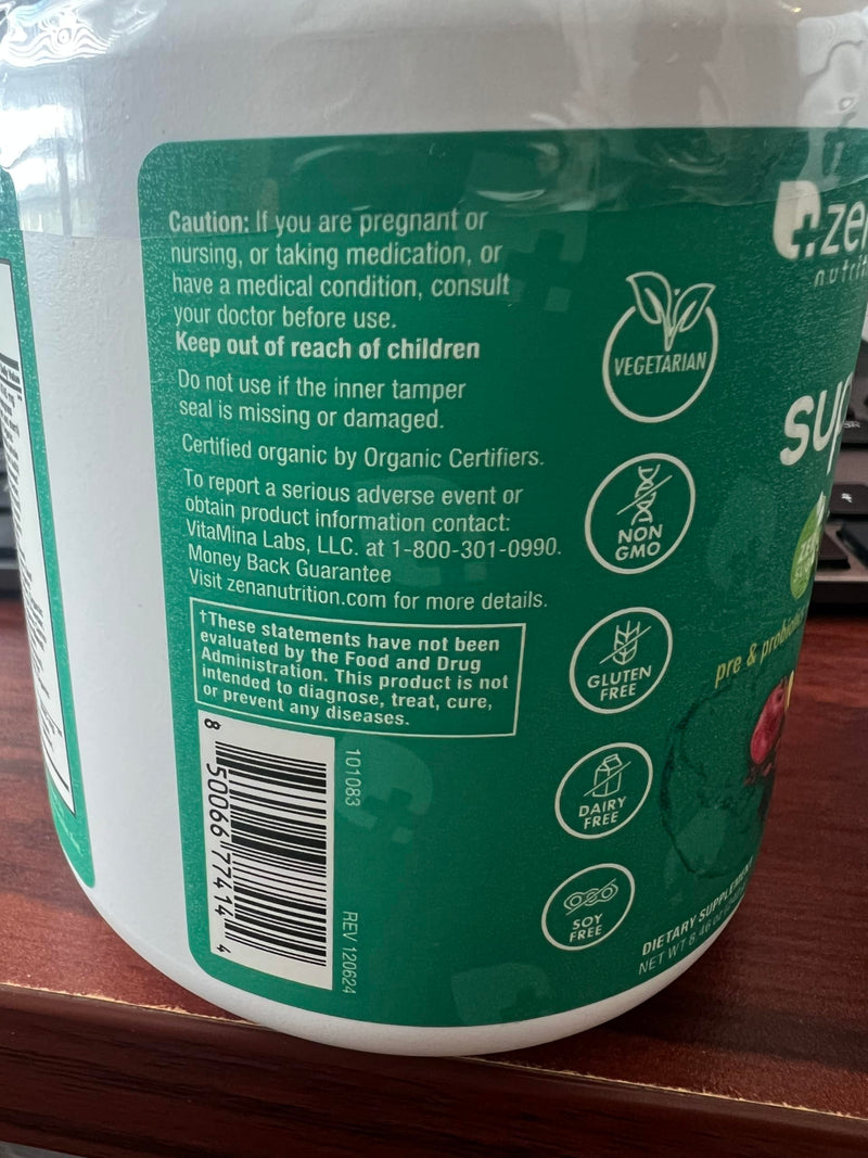 [Australia] - Zena Nutrition Organic Super Greens Powder, 70+ Superfoods, 0 Sugar, 3G Fiber, Spirulina, Chlorella, Antioxidants, Prebiotics/Probiotics, Digestive Enzymes, Green Apple, 30 Servings 