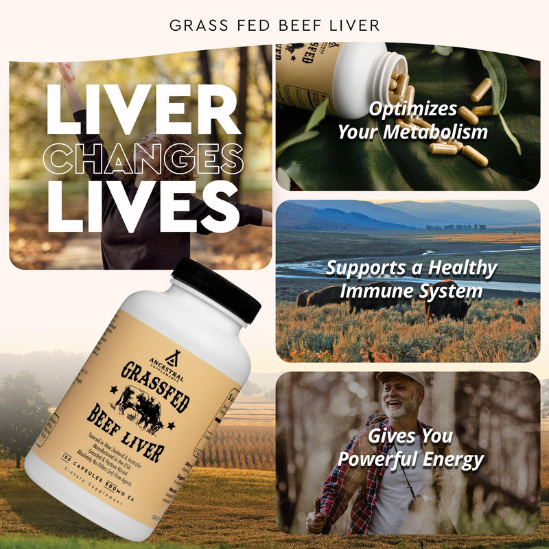 Ancestral Supplements Beef Liver Support Capsules, Iron & Energy, 180 Ct | Freeze-dried, Non-GMO Liver Rich in Heme Iron, Vitamin A & B12; Grass-fed, Desiccated, Vital Liver Support, Natural Liver