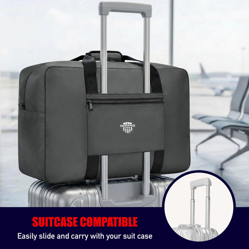 Nomad USA Travel Tote Bag for Men/Women 40L Weekender Overnight Carry on Luggage Bag Foldable/Collapsible Everyday Duffle Travel Bag for Camping, Road Trip, Shopping Handle & Shoulder Carry Gray