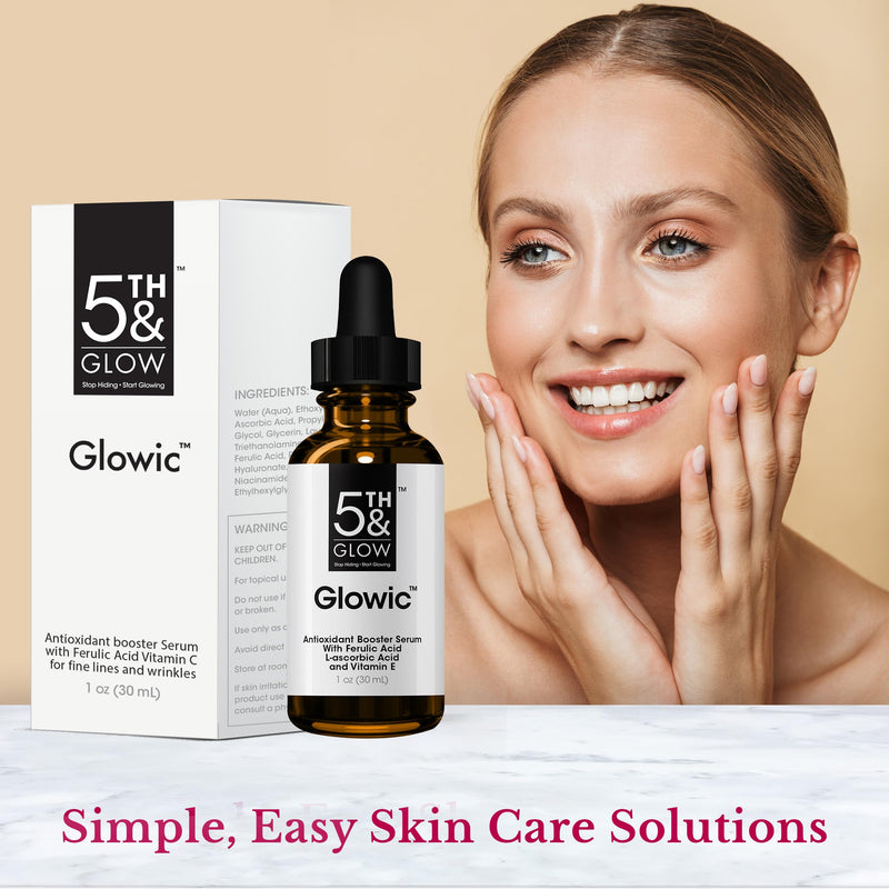 Glowic - Vitamin C Serum for Dark Spots and Fine Lines - Hyaluronic Acid | Antioxidant Serum, Dark Spot and Tone Support, Ferulic Acid and Niacinamide, Morning and Night, Cruelty-Free