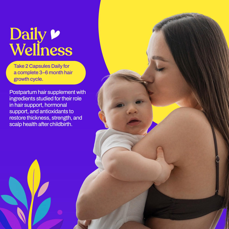 Postpartum Hair Loss Vitamins – Reduce Shedding, Regrowth, Nursing-Safe | Restores thickness, shine & strength, supports hormonal balance, scalp health & cellular renewal, breastfeeding-safe