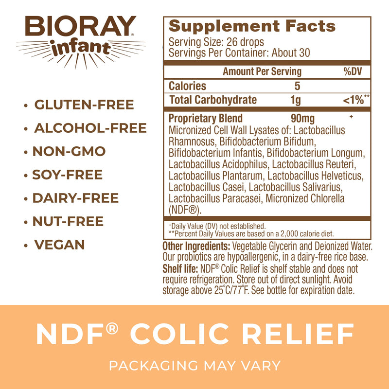 [Australia] - BIORAY Infant NDF Colic Relief - 1 fl oz - 11-Strain Probiotic Lysate - Ease Discomfort in The Stomach, GI Tract & Colon - Non-GMO, Vegetarian, Gluten Free - Approx. 30 Servings 