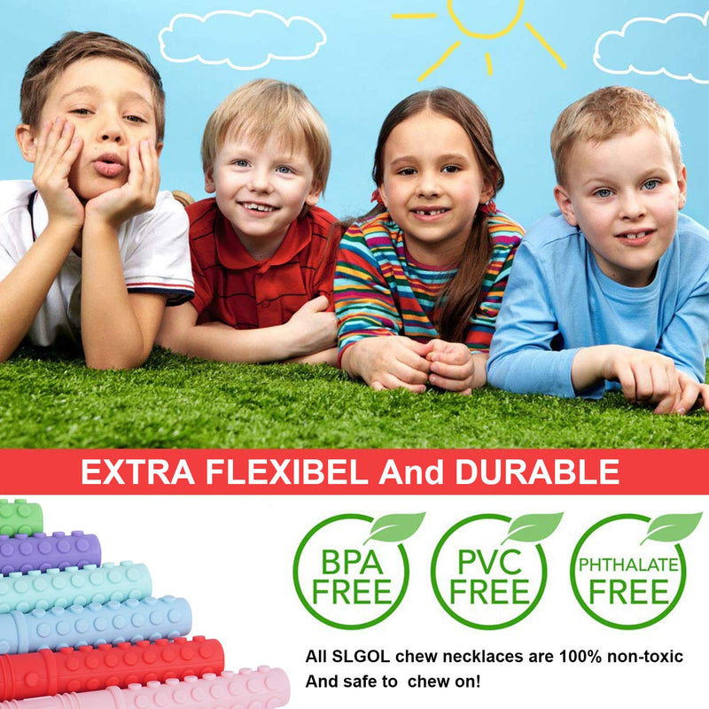 [Australia] - Mace Chew Necklace for Sensory Kids, Silicone Autism Chew Toys, Oral Motor Chewy Necklace Sensory for Teething, ADHD, Biting or Special Needs (6 Pack) 