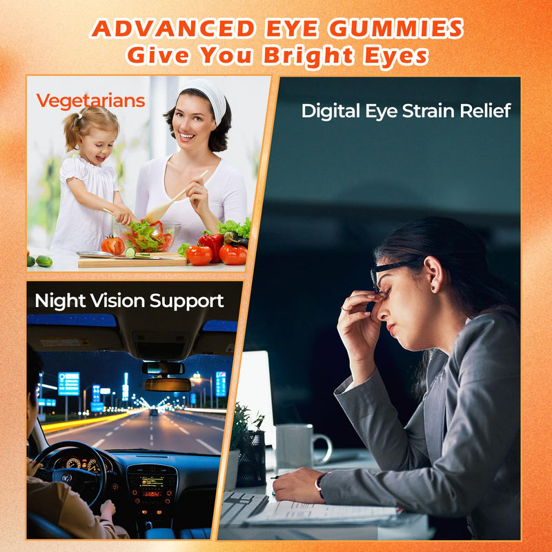 Lutein Gummies (60 Gums). Gummies for Eyes with Lutein (28.5 mg), Zeaxanthin and Vitamin A (30 Day Pack), Orange Flavor, Vegan, Non-GMO, Gluten-Free, Supports Eye Health