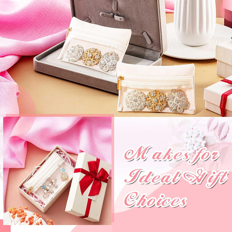 Uiifan Travel Jewelry Organizer Flannel Jewelry Bags Portable Jewelry Pouch with Zipper Pockets for Women Girl Gift 50 Beige and Clear