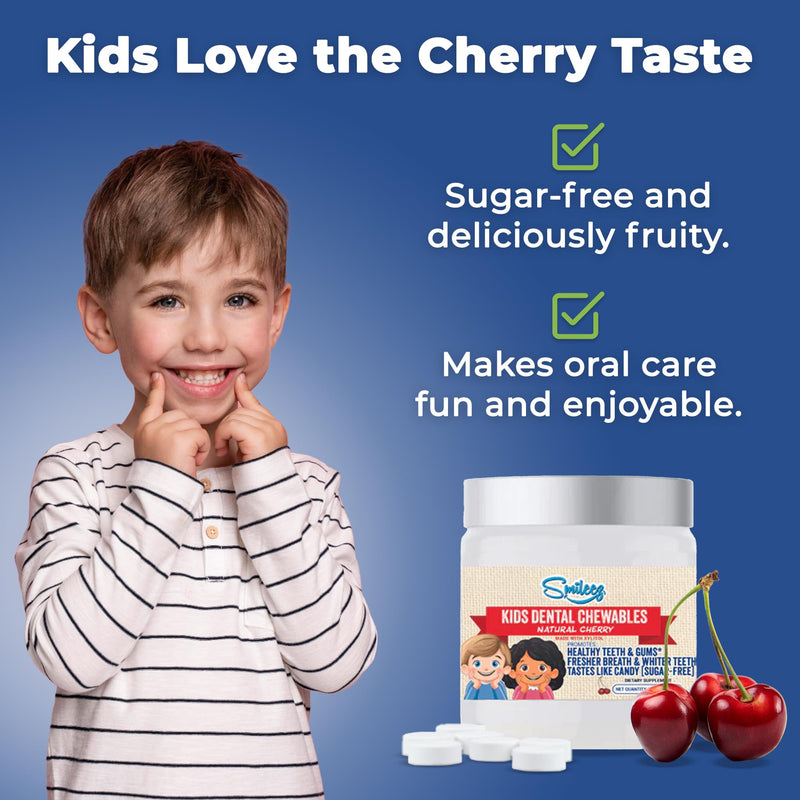 [Australia] - Kids Dental Chewables – Sugar-Free with Xylitol, Papain & Bromelain – 60 Tablets – Fights Cavities, Freshens Breath, Supports Gums & Enamel – Natural Cherry Flavor 1 