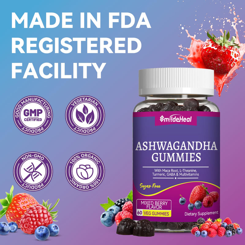 Ashwagandha Gummies 3000mg for Calm & Stress Relief, 60 Count, Vegan | Ashwagandha High Strength Root Extract Supplement with L-Theanine, Trumeric, D3 for Women & Men - Natural Mixed Berry Flavor 60 Count (Pack of 1)